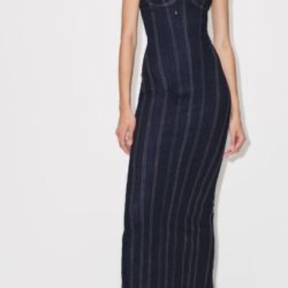 NWT Zara Blue Denim Midi Bustier Corset Party Dress Medium - Picture 4 of 16